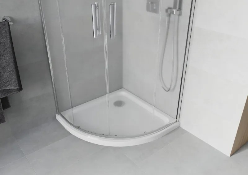 Mexen Rio cabine de duche semicircular 80 x 80 cm, fosco, cromado + base de duche Flat, branco - 863-080-080-01-30-4110