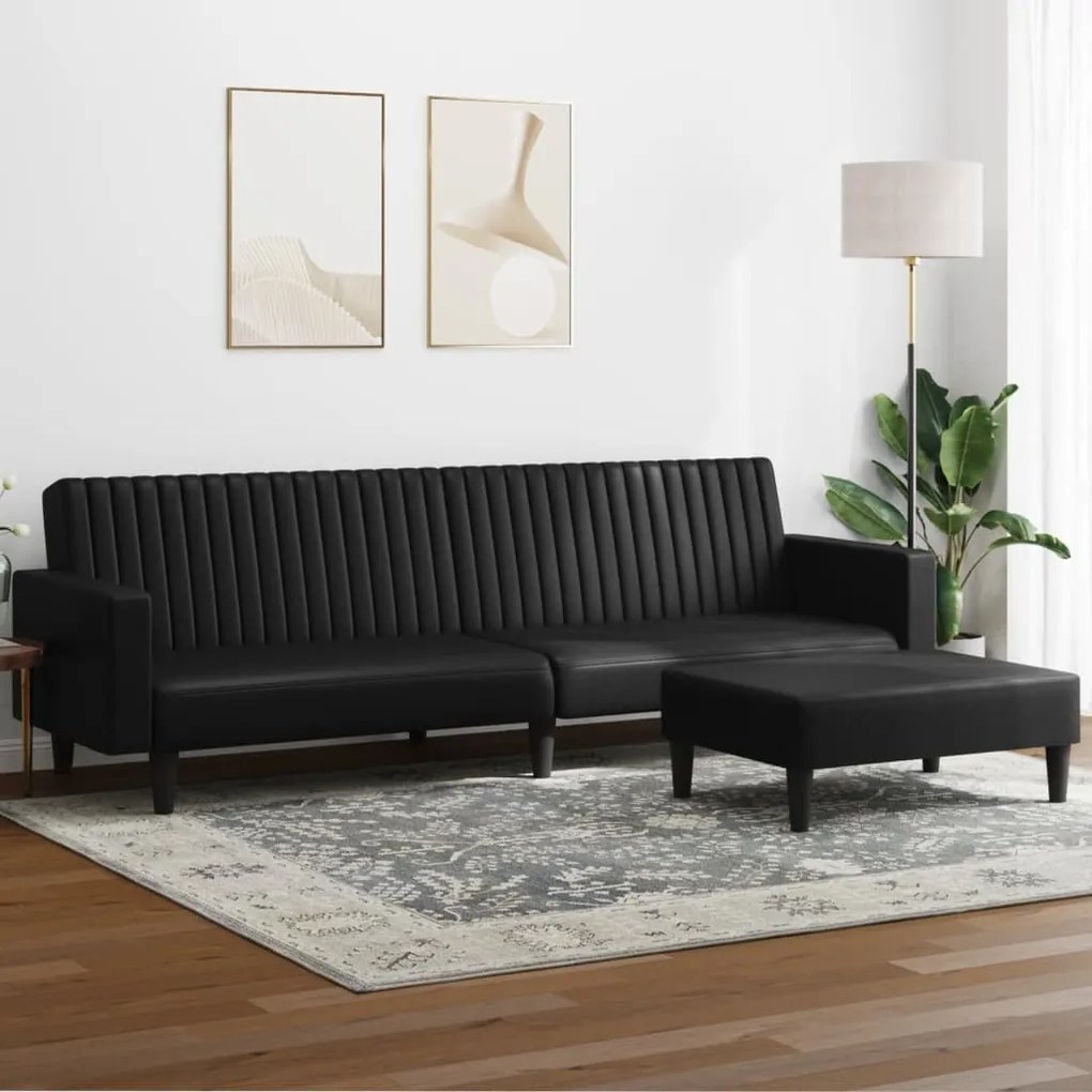 vidaXL 2 pcs conjunto de sofás couro artificial preto