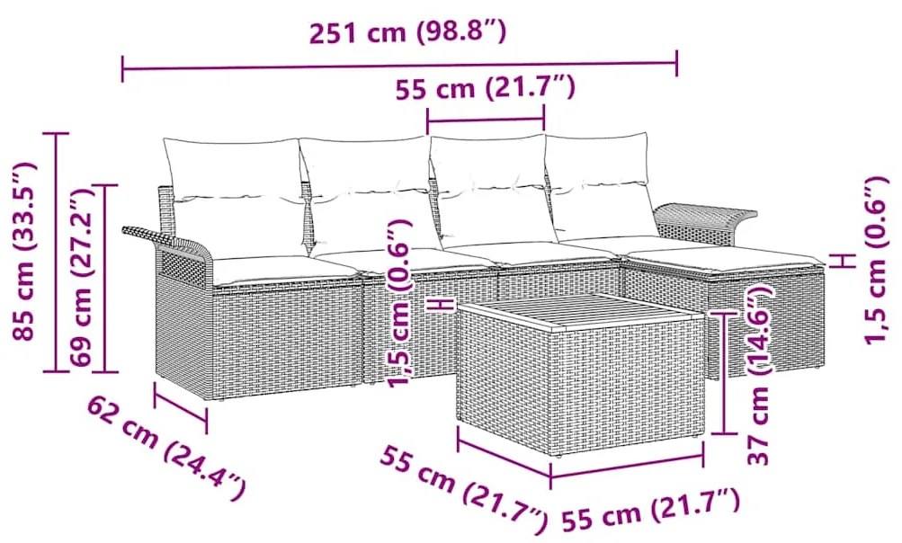 Conjunto de Sofá de Jardim de 6 Peças com Almofadas Pretas em Rattan d