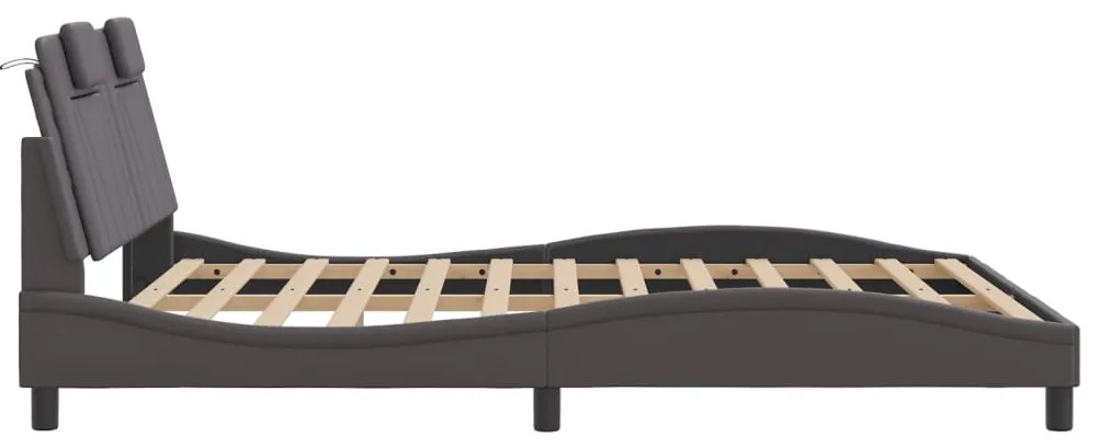 Estrutura cama c/ cabeceira couro artificial 160x200cm cinzento