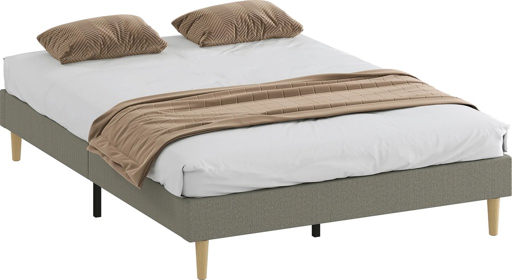 Estrutura de cama de 140 x 190 cm com base de ripas de madeira (COLCHÃO NÃO INCLUIDO), cama de casal estofada em veludo canelado, cinzenta