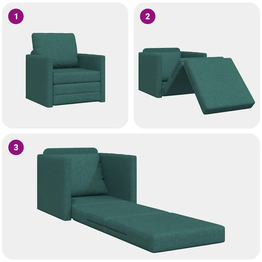 Sofá Cama 2-em-1 Verde Escuro 74x77x81 cm Tecido