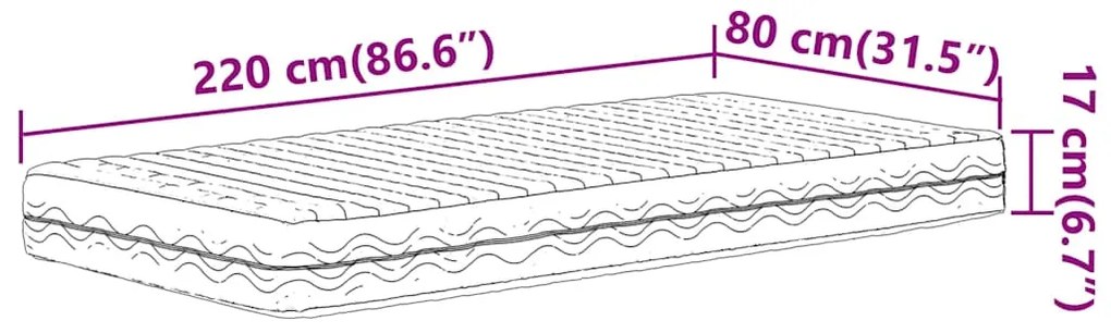Colchão de espuma 80x220 cm dureza H2 H3 branco