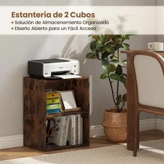 Estante com 2 cubos 42 x 29,5 x 53,5 cm com prateleira ajustável em 5 posições para sala, quarto, escritório castanho rustico