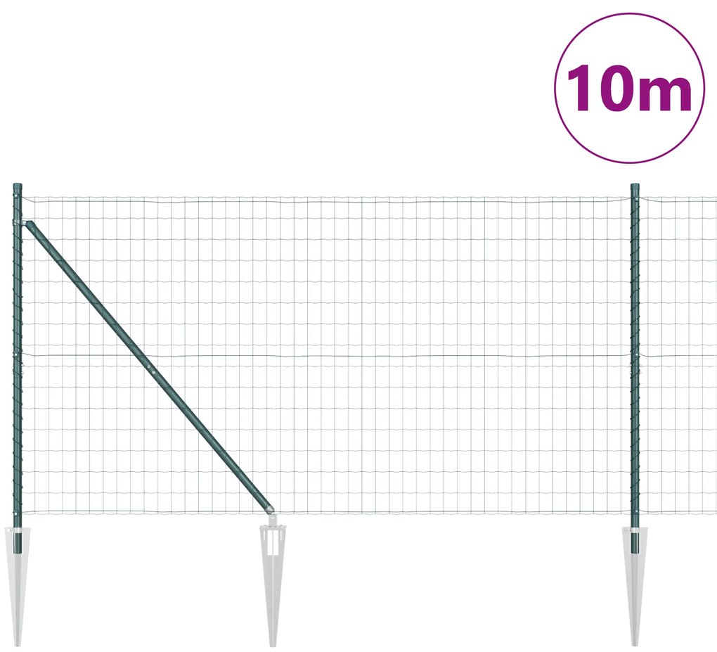 Cerca Euro com 7 Postes de Ponta 1.4x10 m de Aço Galvanizado Verde
