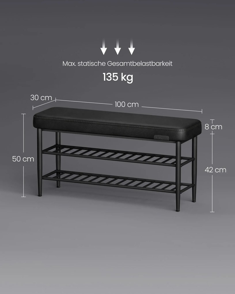 Banco para sapatos da coleção EKHO com costuras 30 x 100 x 50 cm Preto