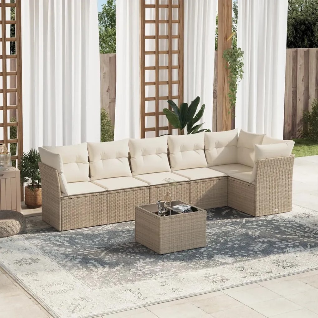 vidaXL 7 pcs conjunto de sofás p/ jardim com almofadões vime PE bege