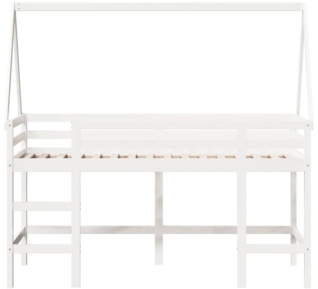 Cama alta c/ escada e telhado 90x190 cm pinho maciço branco