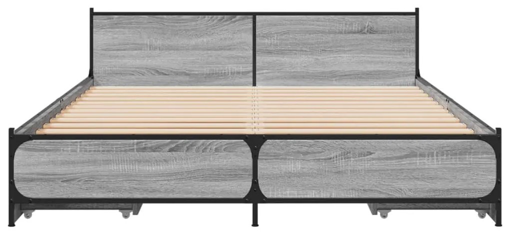 Estrutura de cama c/ gavetas derivados madeira cinza sonoma
