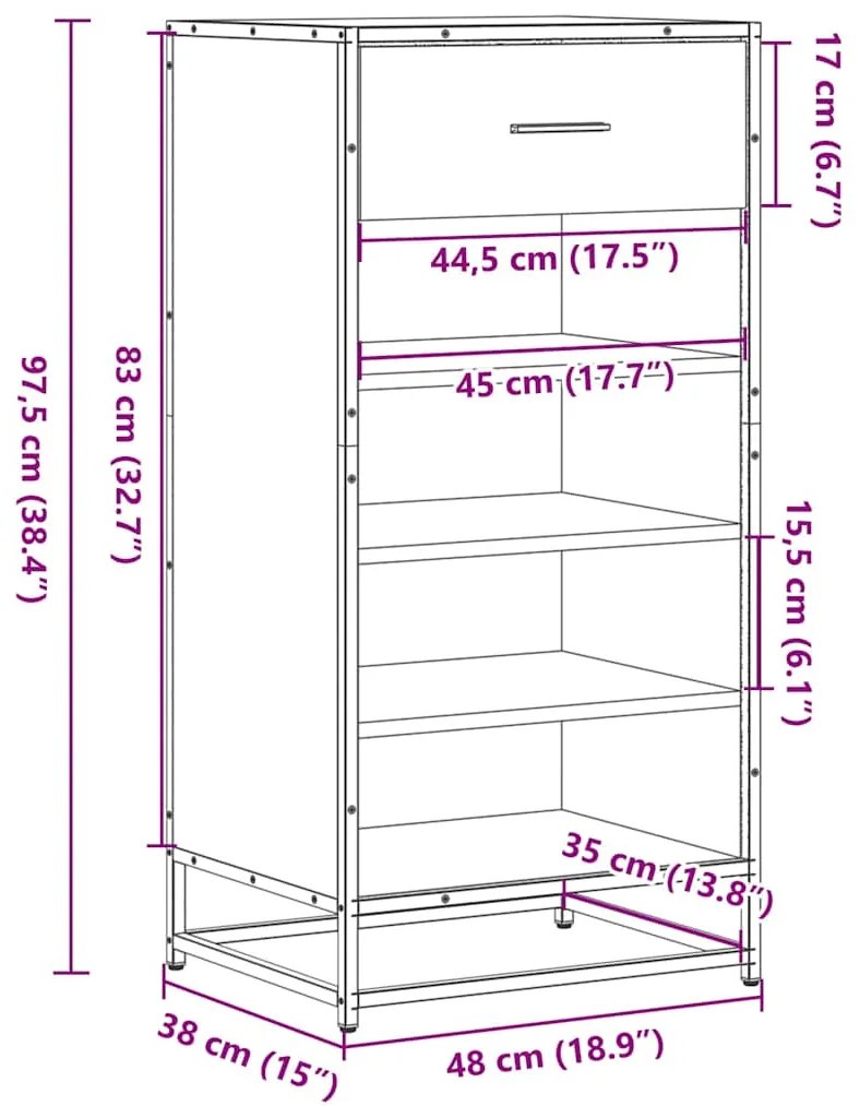 Sapateira 48x38x97,5 cm derivados de madeira cinzento sonoma