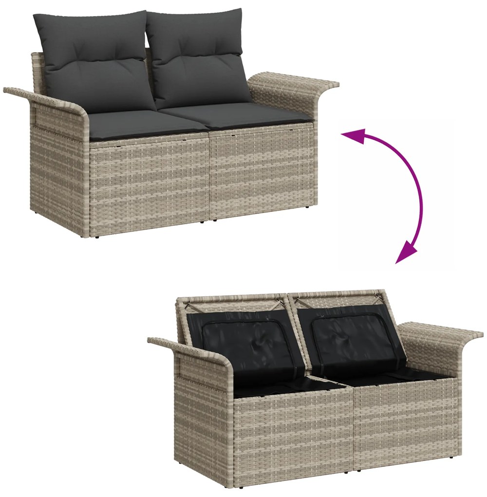 Conjunto de Sofá de Jardim de 6 Peças com Almofadas Cinza Claro Rattan