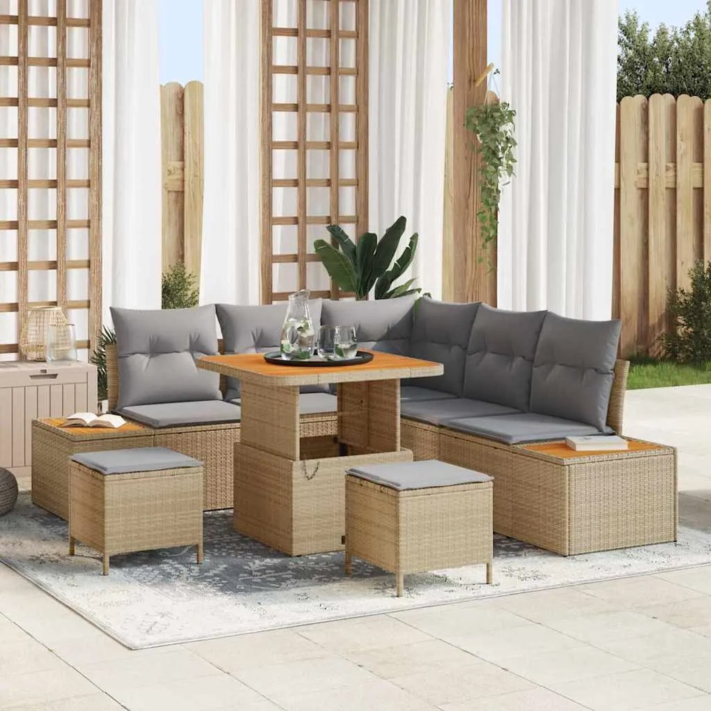 vidaXL Conjunto de Sofá de Jardim 8 pcs Bege Rattan Sintético