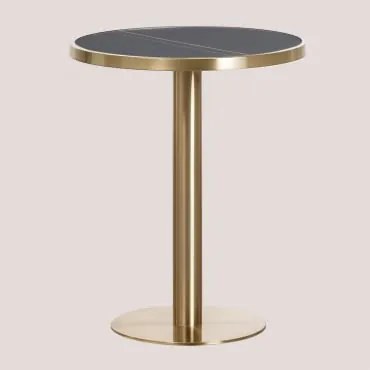 Mesa De Bar Redonda Ø60 Cm Em Grés Xiren Preto - Dourado Escovado - Sklum