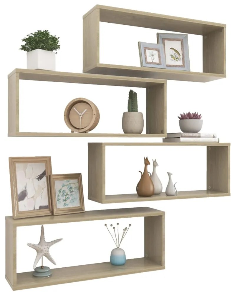 Prateleiras parede forma de cubo 4 pcs carvalho sonoma