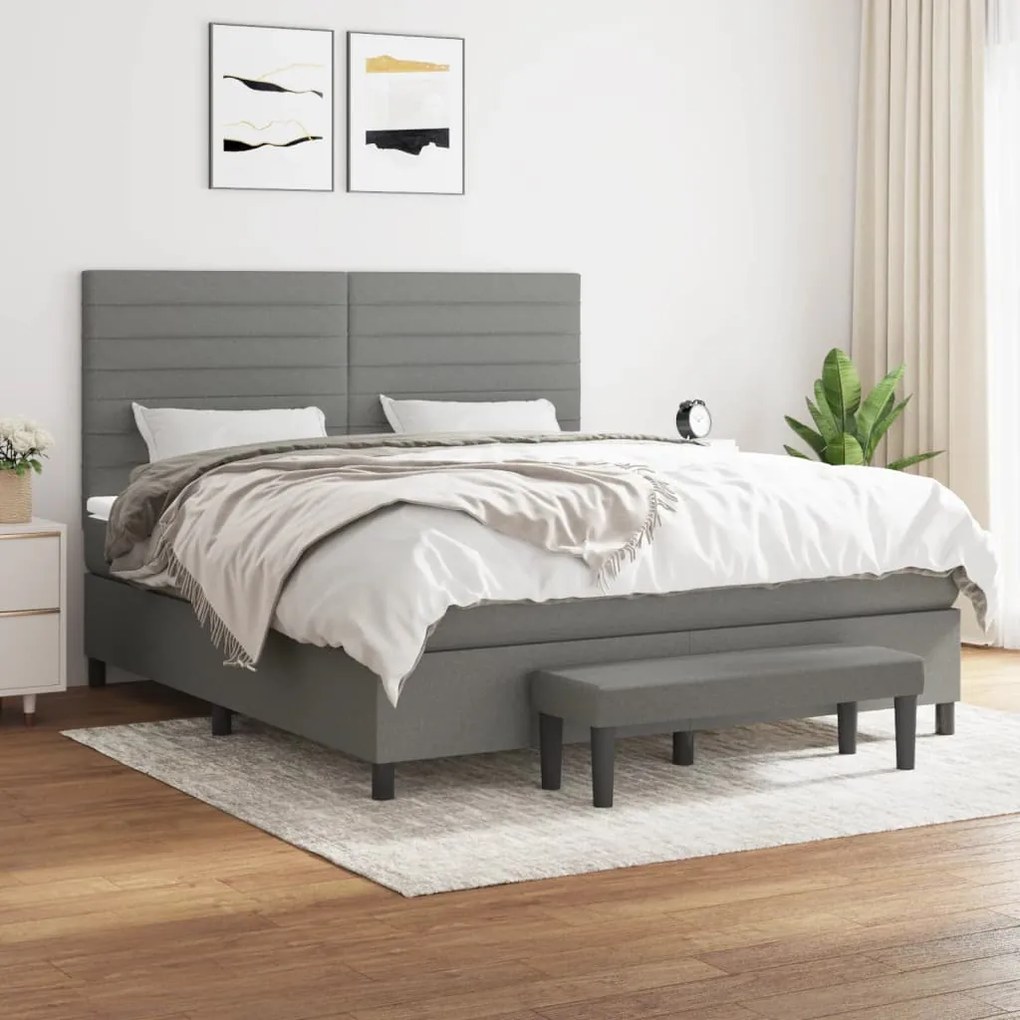 vidaXL Cama com molas/colchão 160x200 cm tecido cinzento-escuro