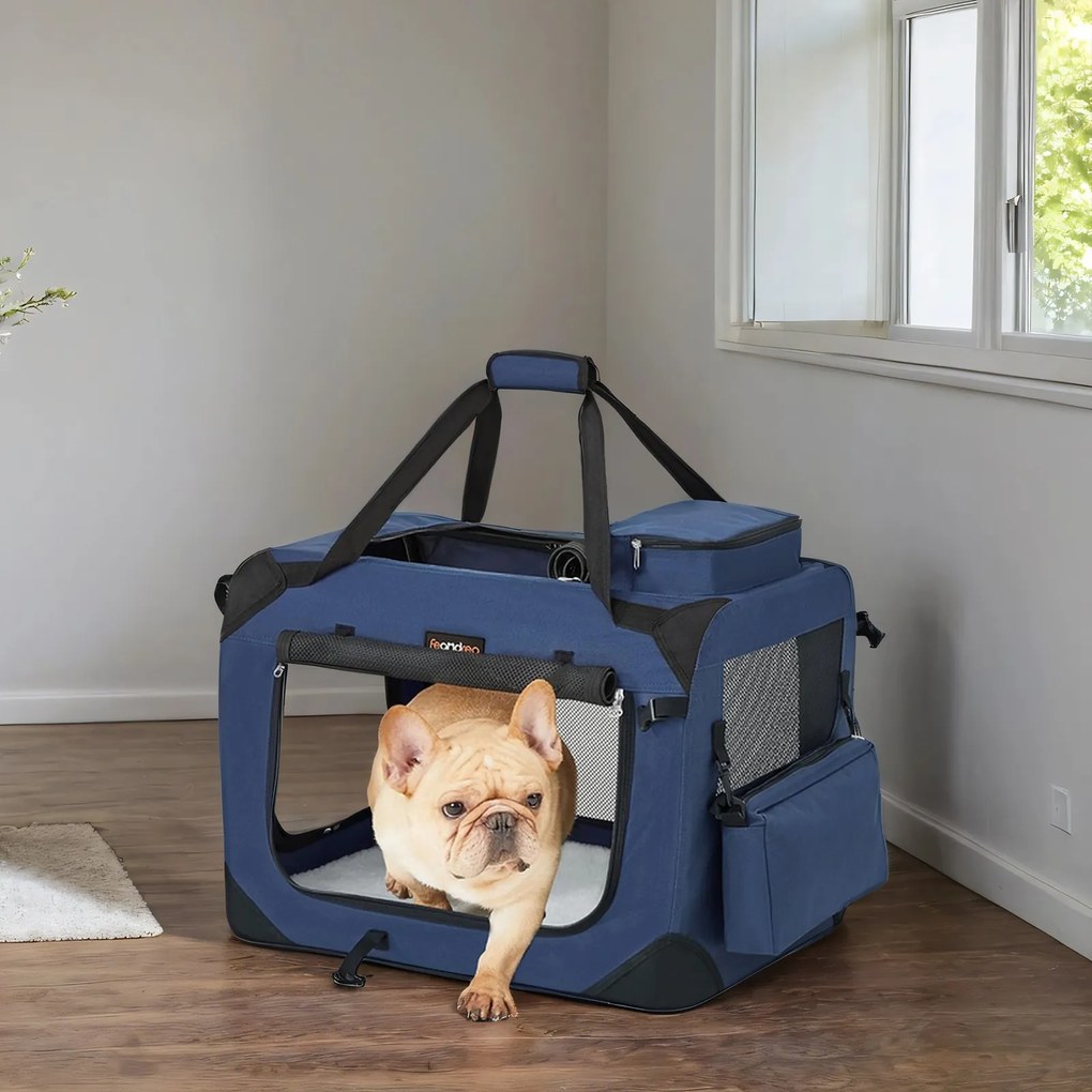 Caixa dobrável de transporte para cães 50 x 35 x 35 cm azul