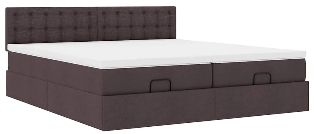 Estrutura de cama otomana com colchões tecido castanho escuro