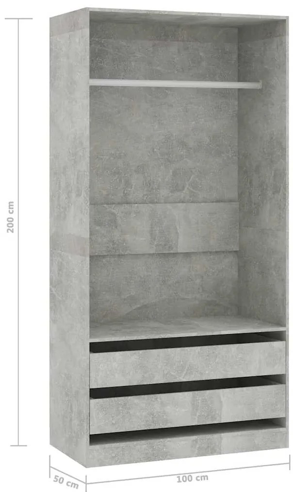 Roupeiro 100x50x200 cm derivados de madeira cinzento cimento