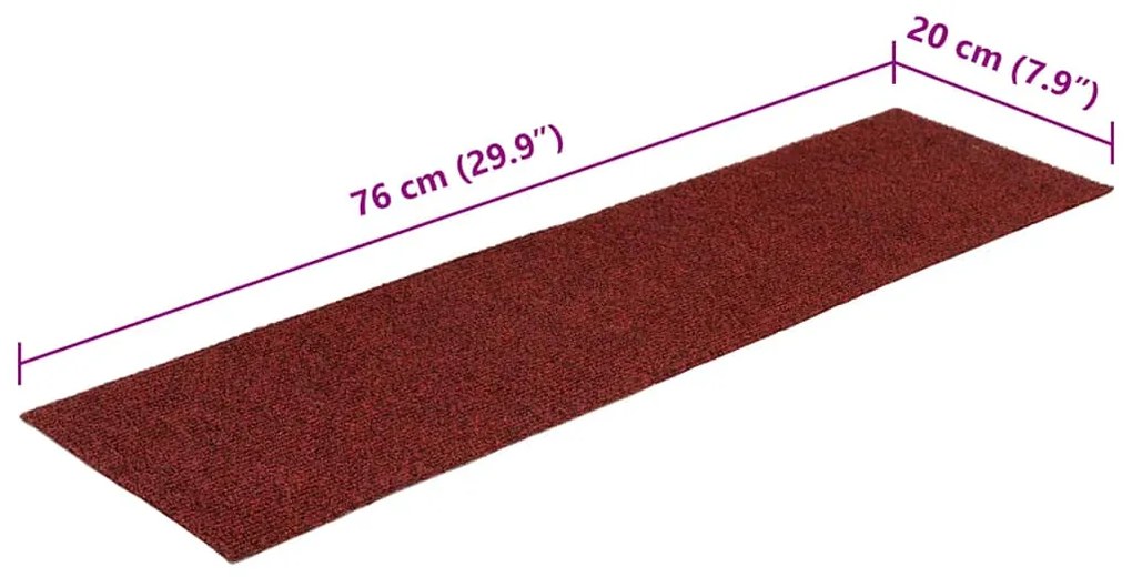 Tapetes de escada adesivos 30 pcs 76x20 cm retangular vermelho