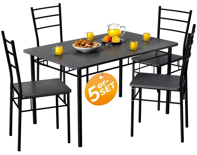 Conjunto de jantar com mesa e 4 cadeiras Leo de 5 peças em antracite