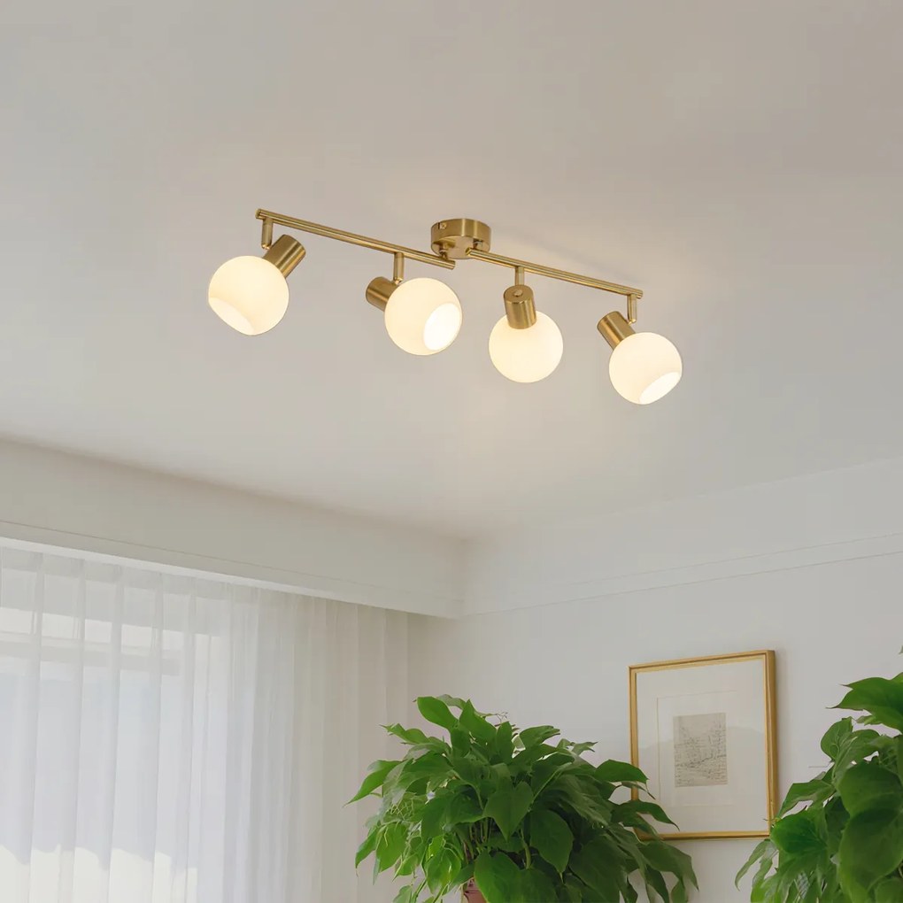Candeeiro de teto spot dourado com vidro opalino 4 luzes ajustáveis - Anouk