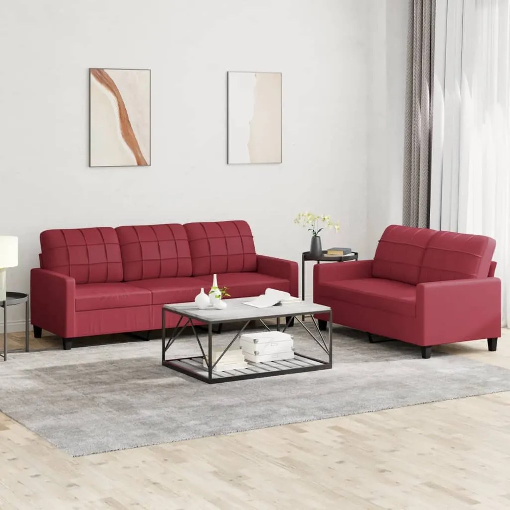 3201381 vidaXL 2 pcs conjunto sofás c/ almofadões couro artif. vermelho tinto