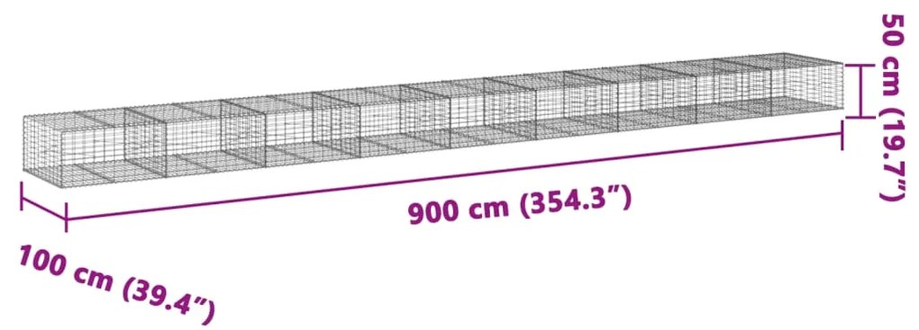 Cesto gabião com cobertura 900x100x50 cm ferro galvanizado
