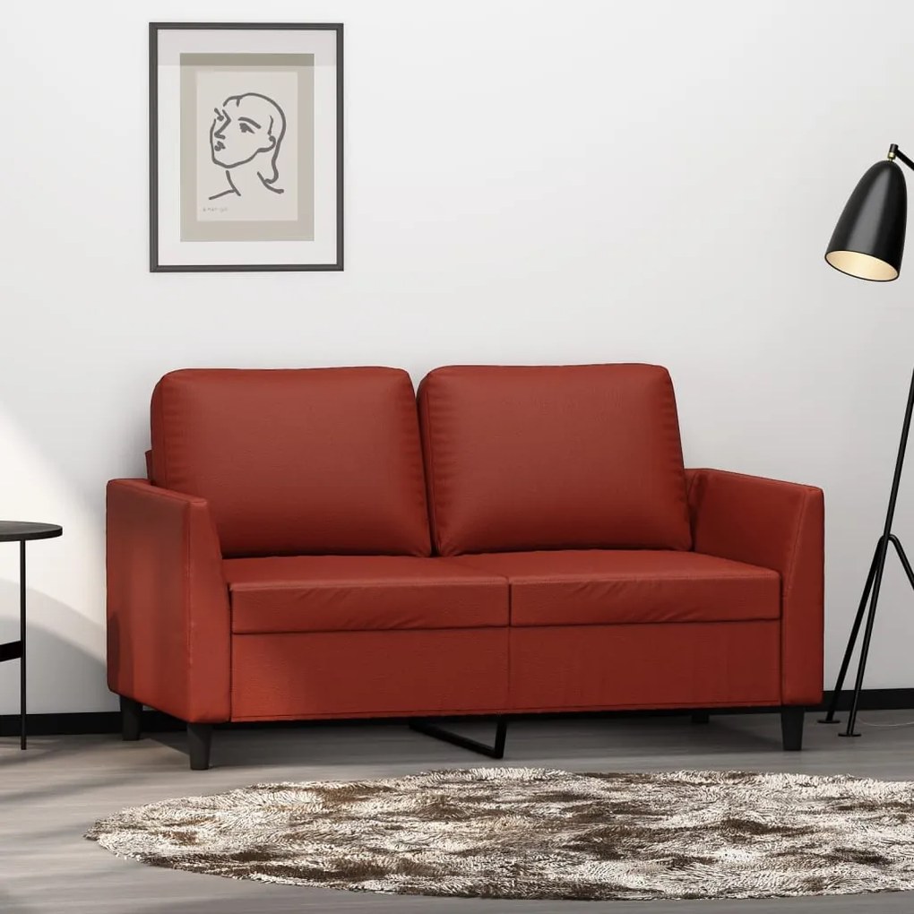 348915 vidaXL Sofá de 2 lugares 120 cm couro artificial vermelho tinto