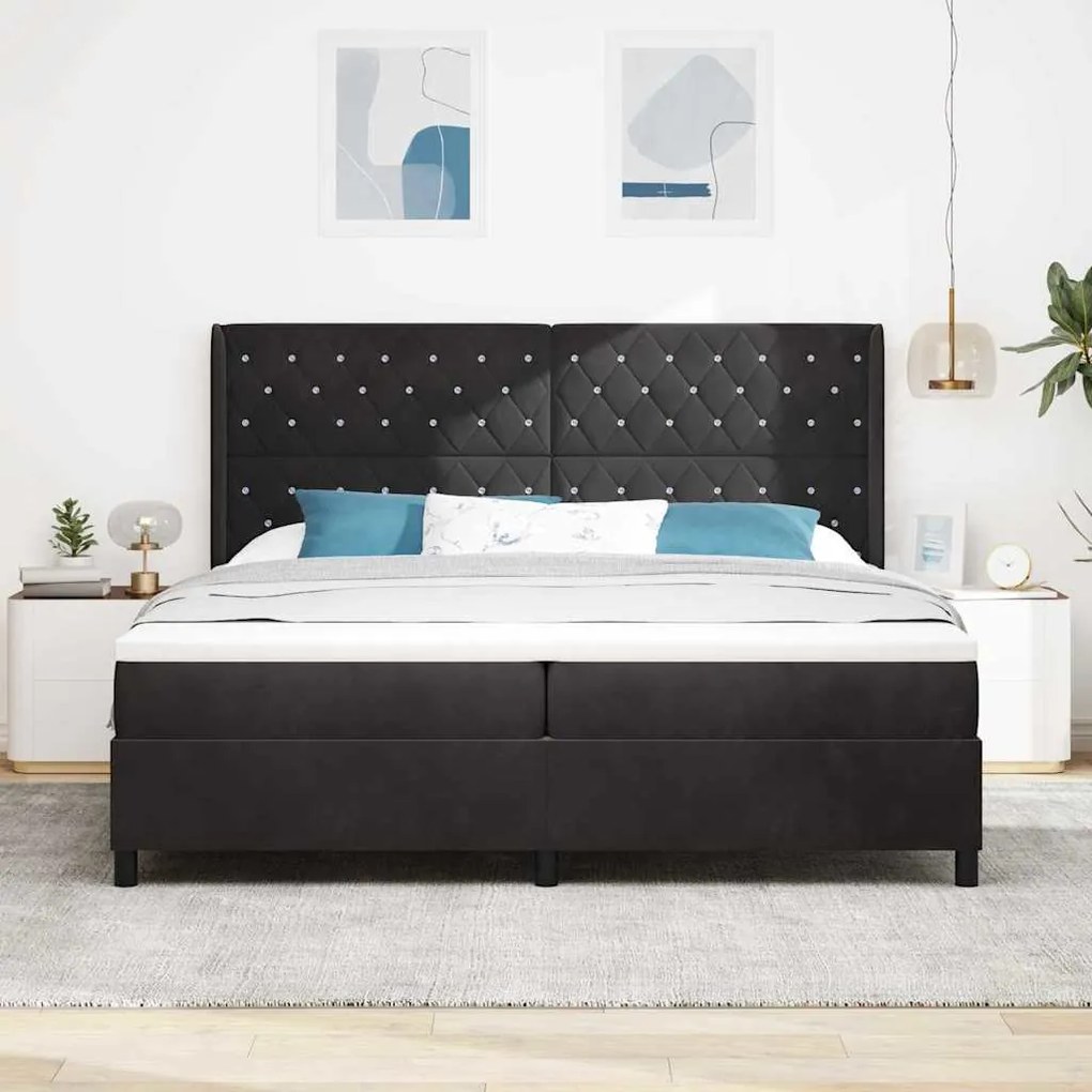 Cama Box Spring vidaXL com Colchão e LED Preto 200x200 cm Veludo