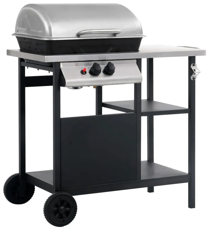 Grelhador/BBQ gás mesa de apoio 3 prateleiras preto e prateado
