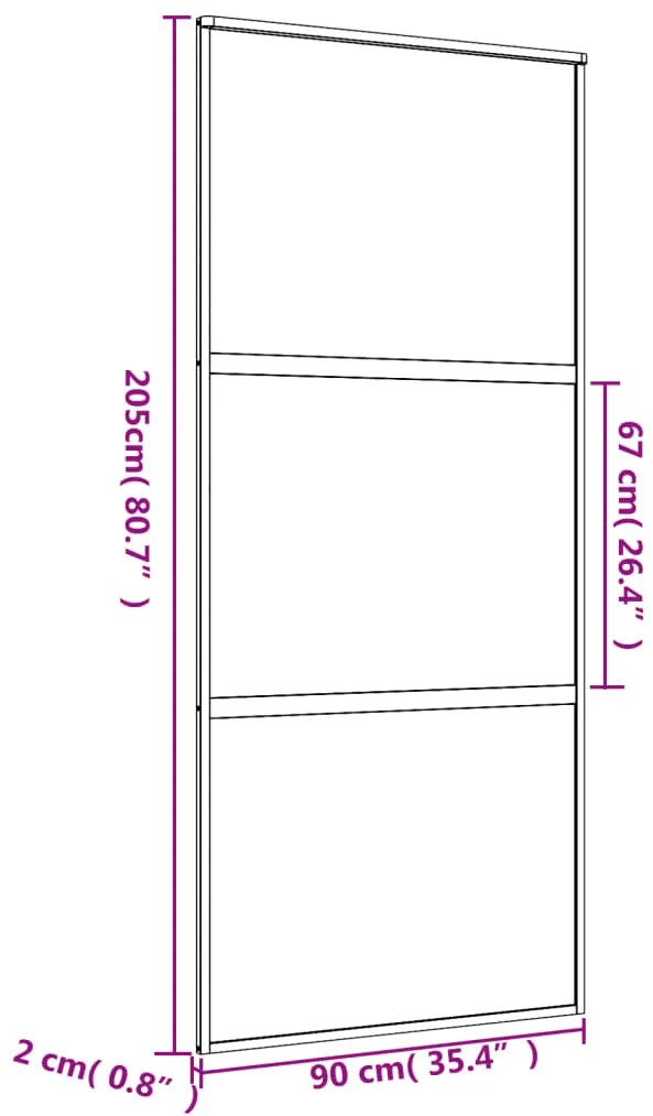 Porta deslizante 90x205 cm vidro ESG fosco/alumínio dourado