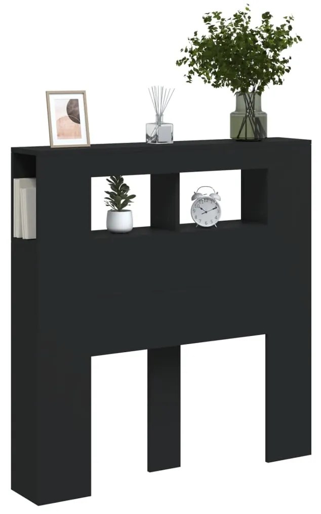 Cabeceira cama c/ LEDs 100x18,5x103,5 cm deriv. madeira preto