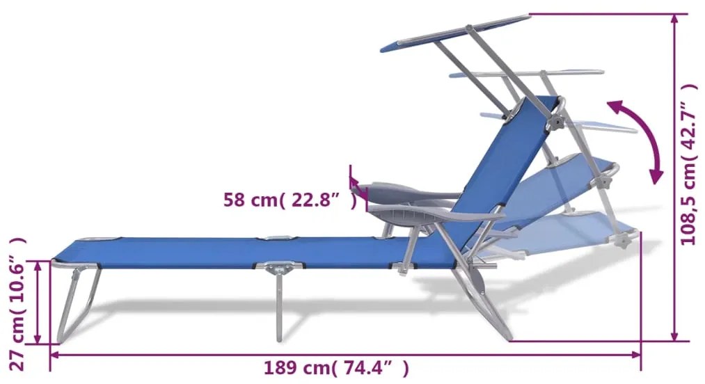 Espreguiçadeira com toldo aço azul
