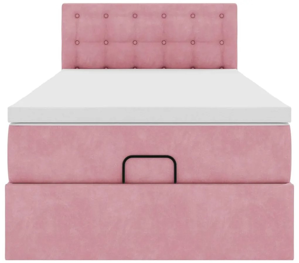Estrutura de cama otomana com colchão rosa 90x200cm veludo