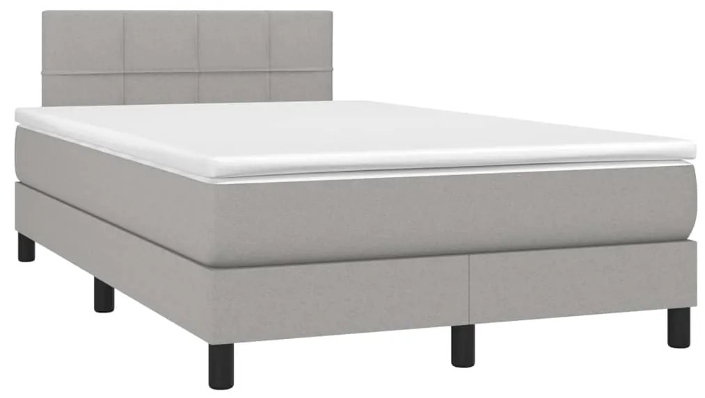 Cama box spring c/ colchão e LED 120x200 cm tecido cinza-claro