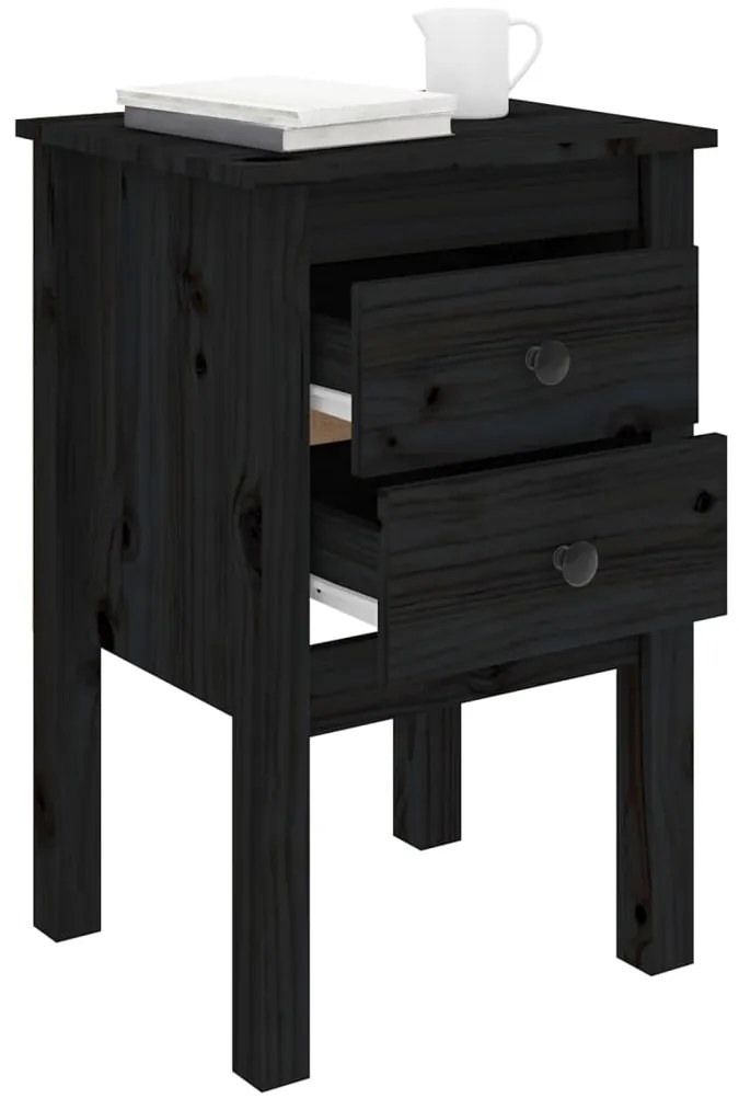 Mesa de cabeceira 40x35x61,5 cm madeira de pinho maciça preto
