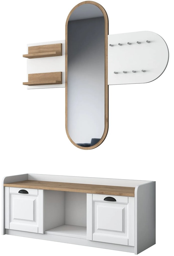 Hall Stand EE101 – Branco e Nogueira – 120x45x40 cm