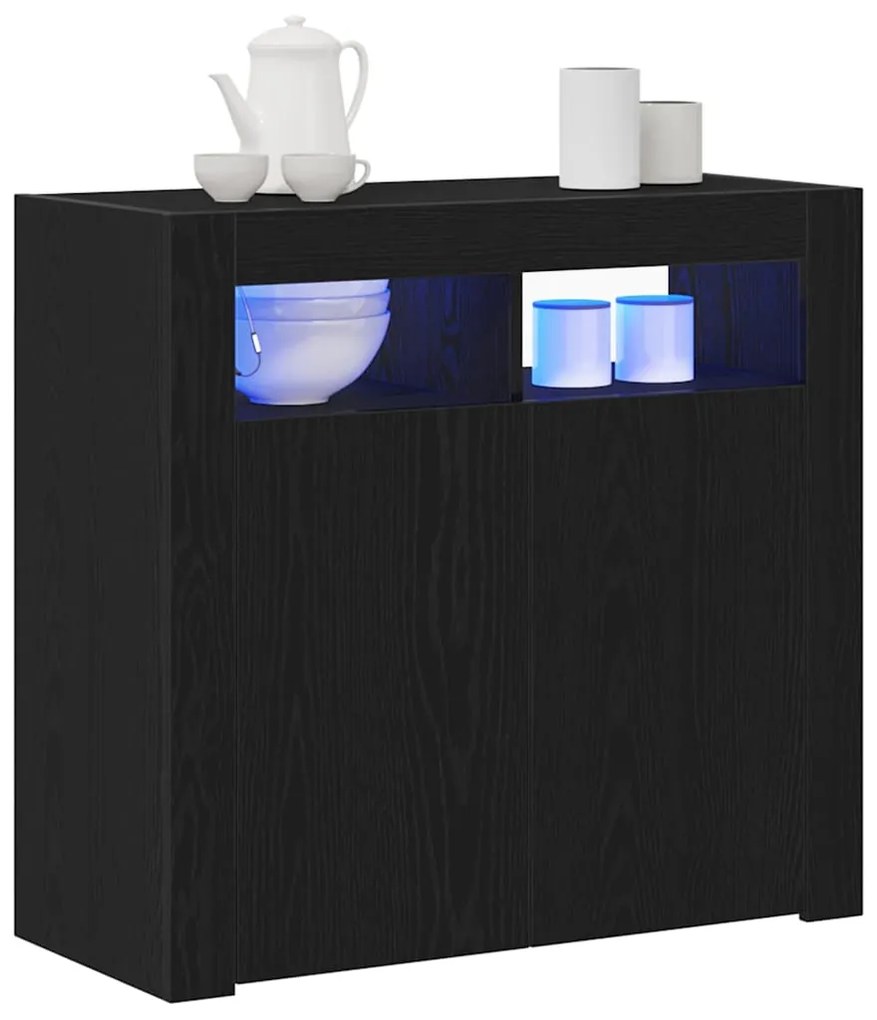 Buffet vidaXL com Luzes LED em Carvalho Preto 80x35x75 cm em Madeira R