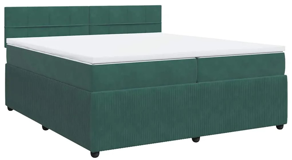 Cama com molas/colchão 200x200 cm veludo verde-escuro