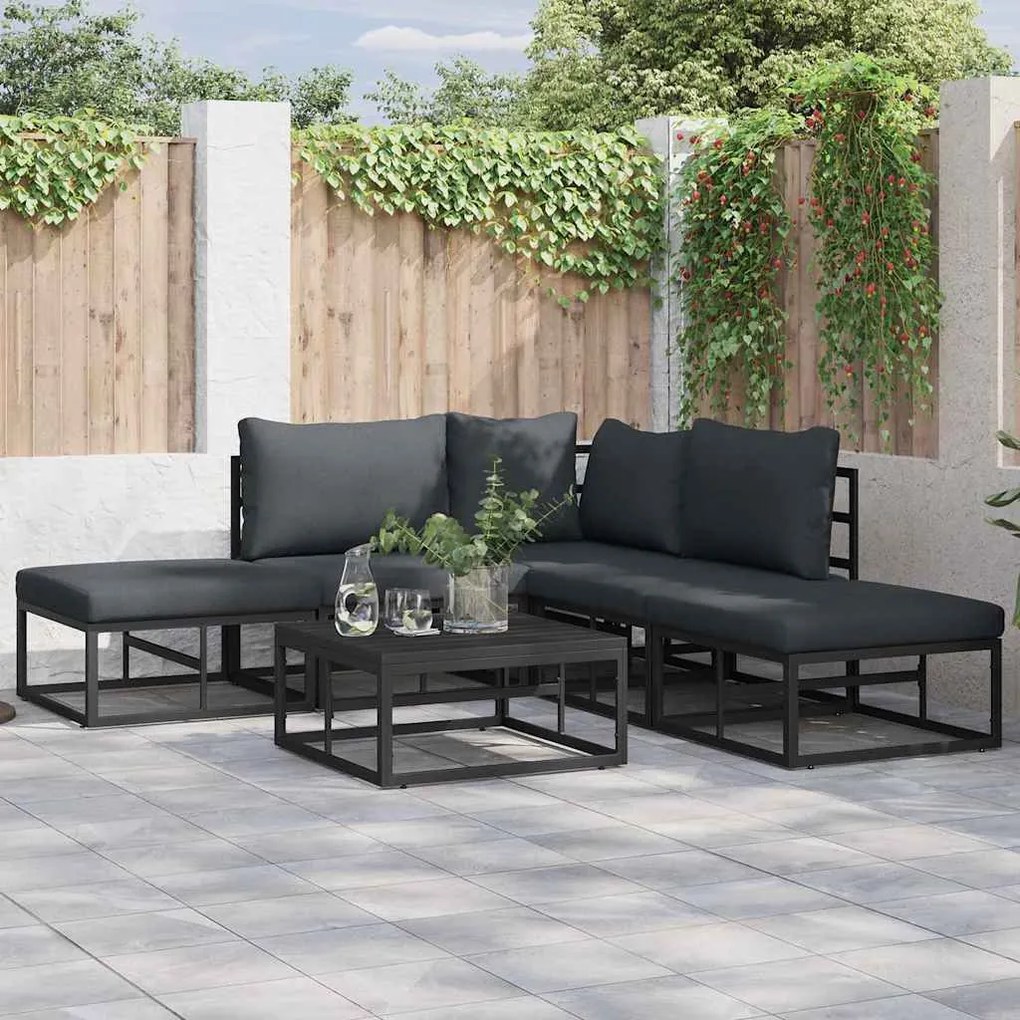vidaXL Conjunto de Sofá de Jardim 5 pcs Preto 211,5 x 211,5 x 71 cm