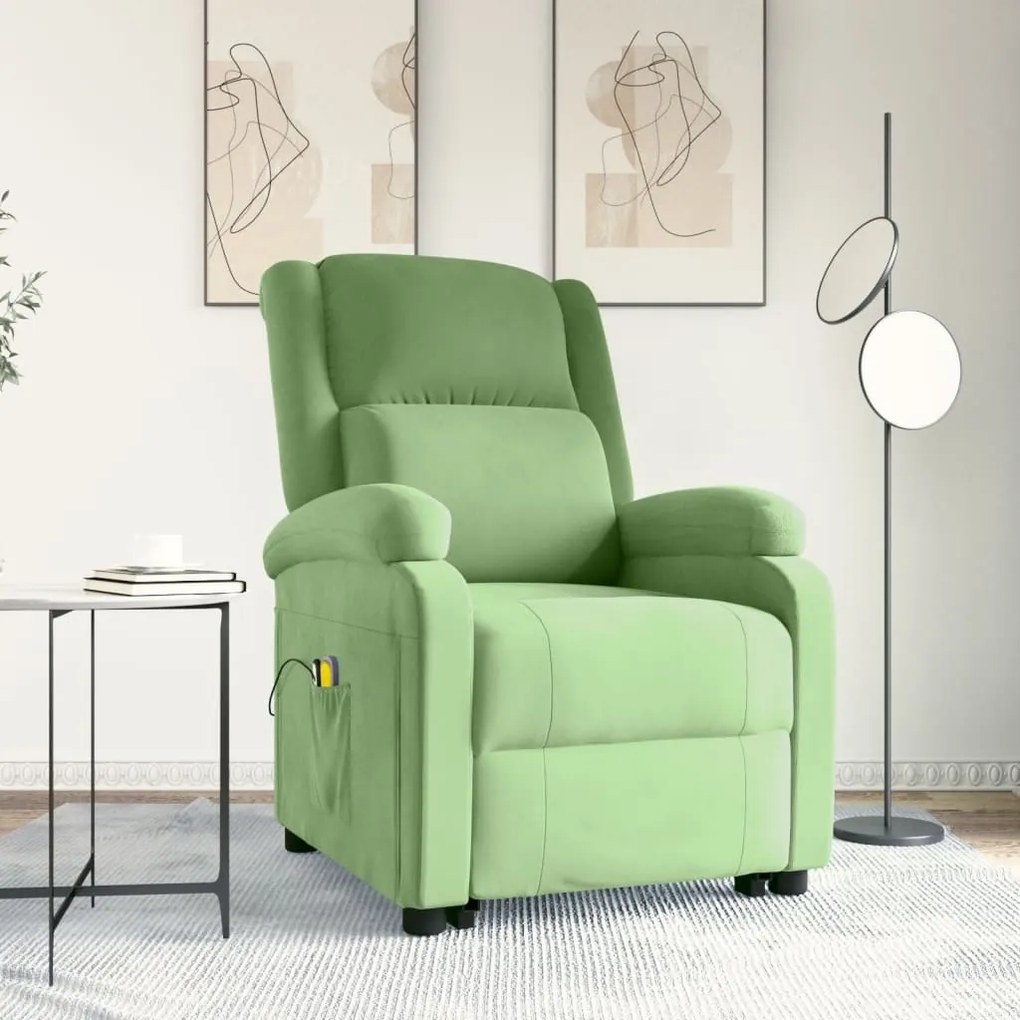 Poltrona elevatória de massagens veludo verde-claro