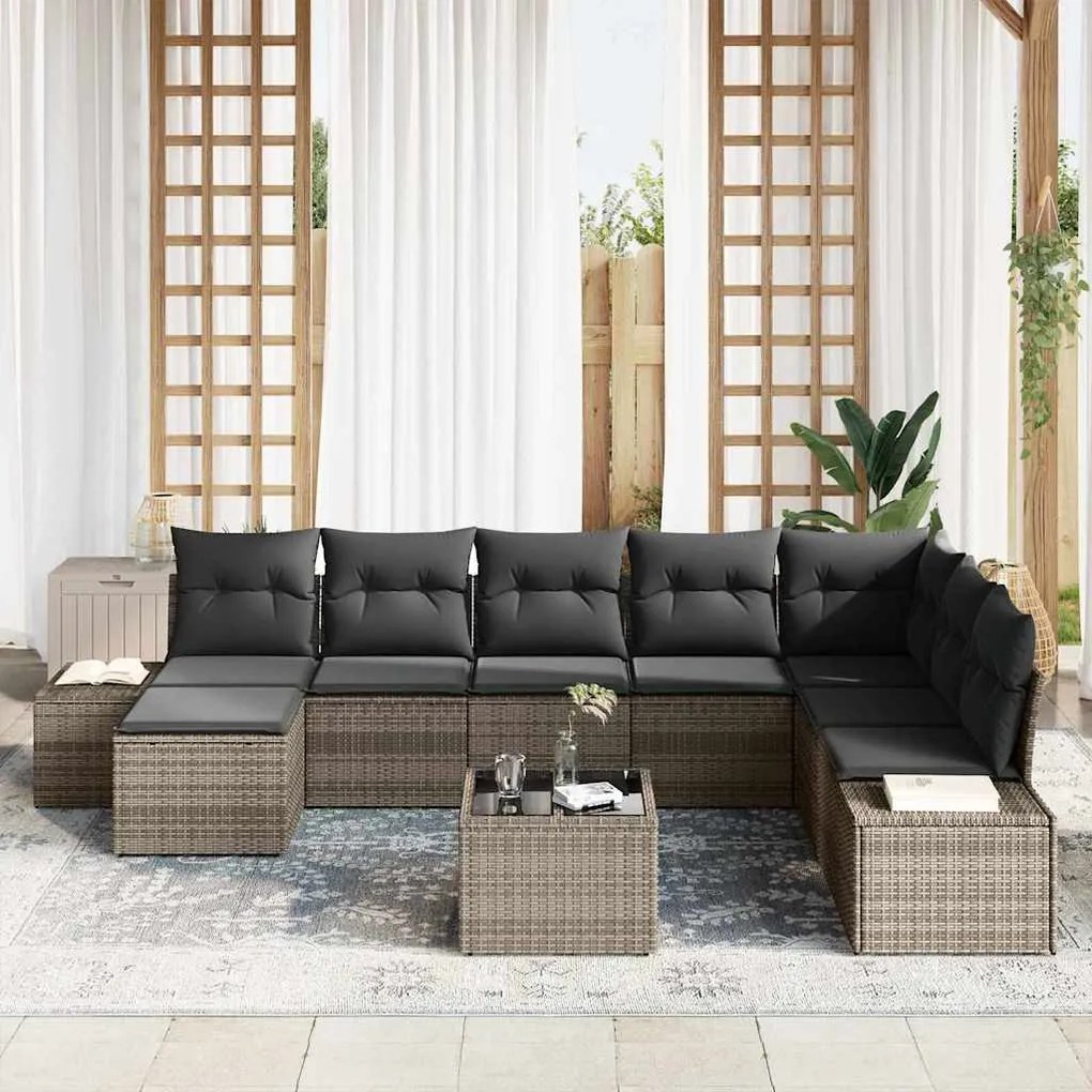Conjunto de Sofás de Jardim de 8 Peças da com Almofadas Pretas em Ratt