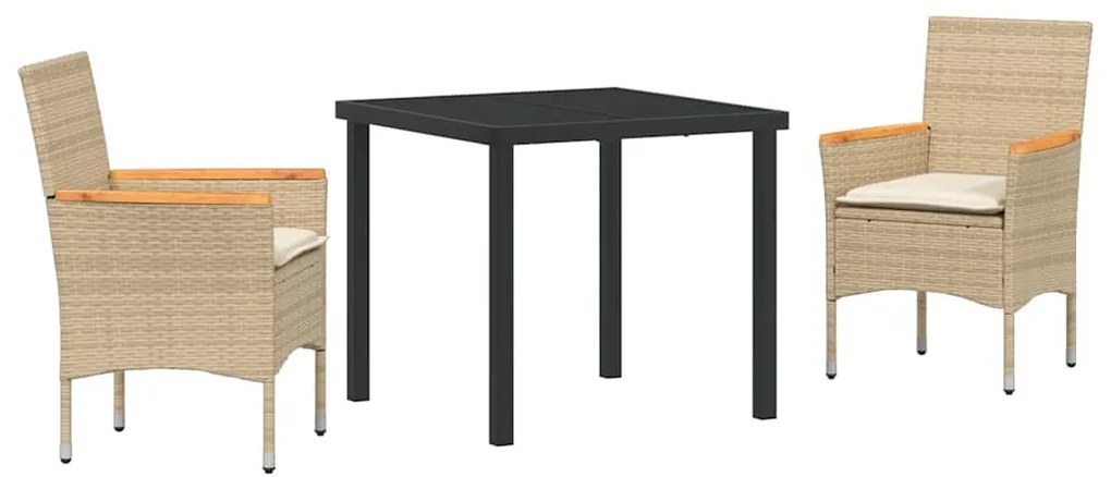 Conjunto de Jantar de Jardim 3 Peças com Almofadas Bege em Rattan Sint