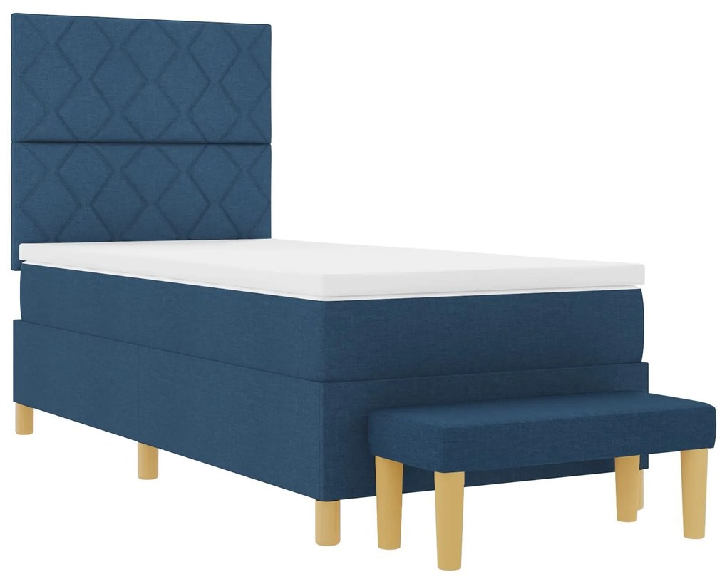 Cama Box com Colchão & Banco Azul 90x200 cm Tecido