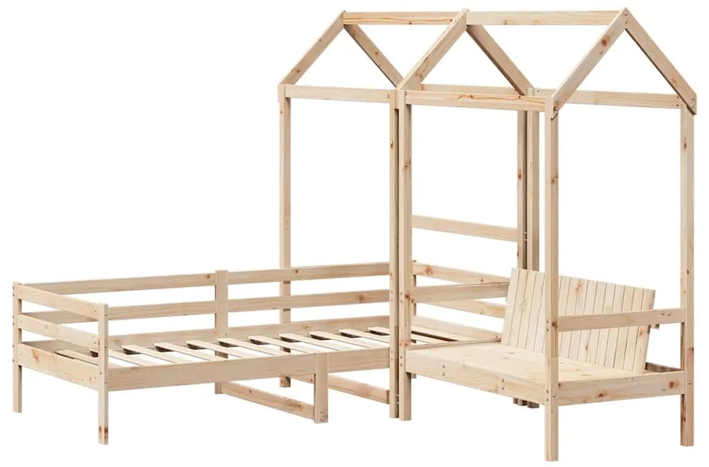 Conj. de sofá-cama e banco com telhado 80x200 cm pinho maciço