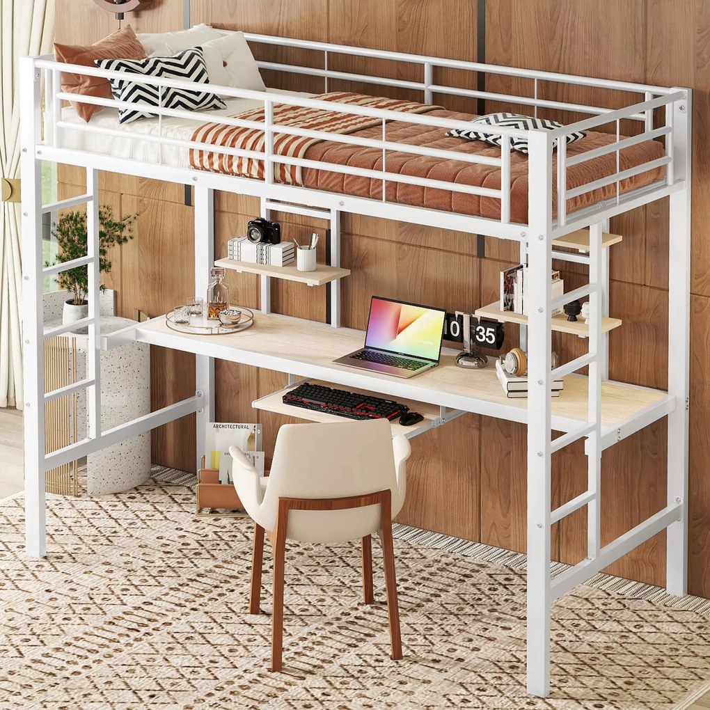 Beliche/Cama Alta com Secretária e Estantes – Coimbra – 90x200 cm – Pr