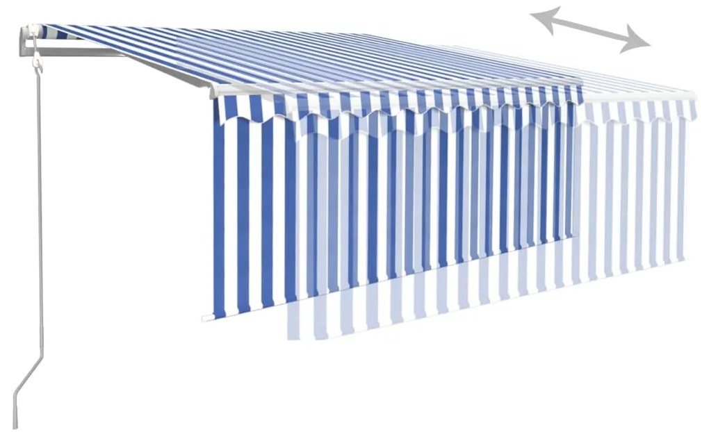 Toldo autom. c/ estore/LED/sensor vento 3,5x2,5m azul/branco