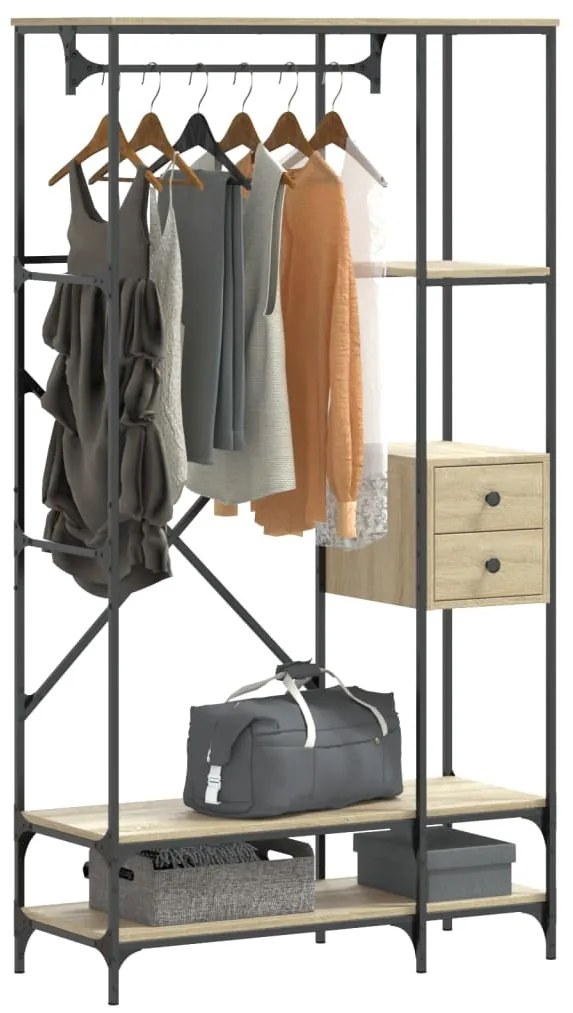 Charriot/Suporte p/ roupas c/ prateleiras deriv. madeira carvalho sono