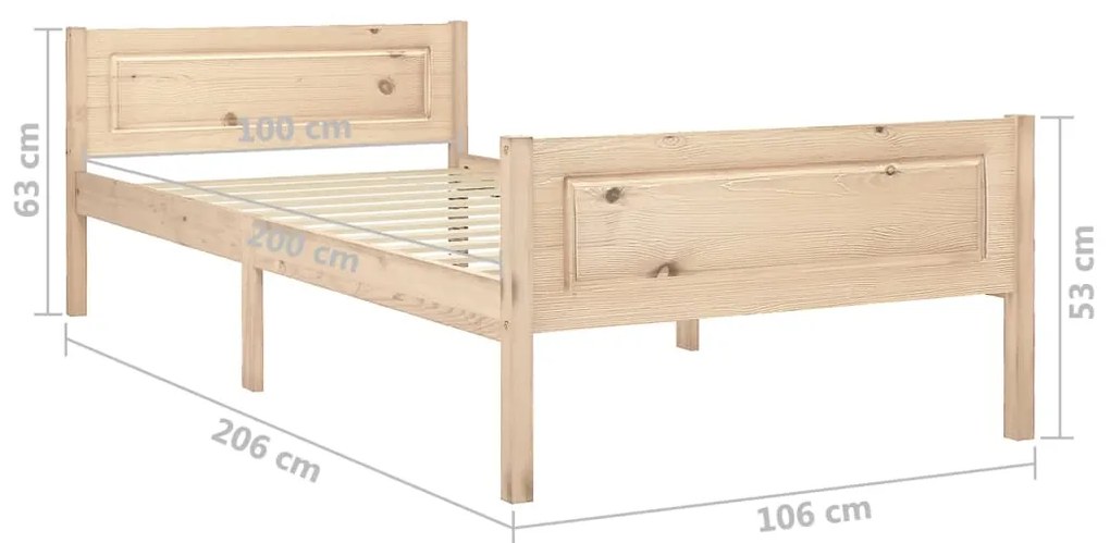 Estrutura de cama 100x200 cm madeira pinho maciço