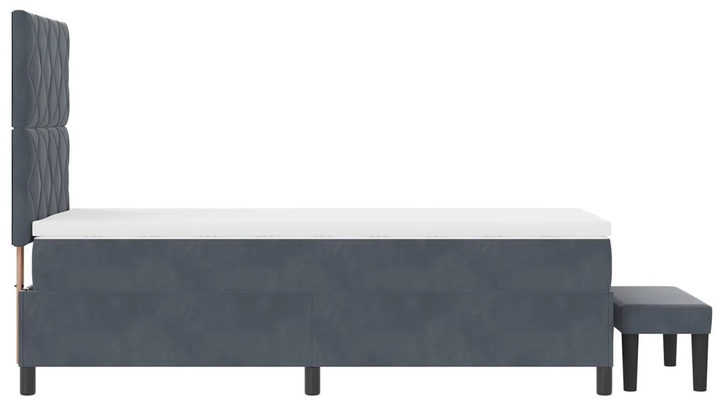 Cama Box Spring com Colchão & Banco Cinza Escuro 90x200 cm Veludo